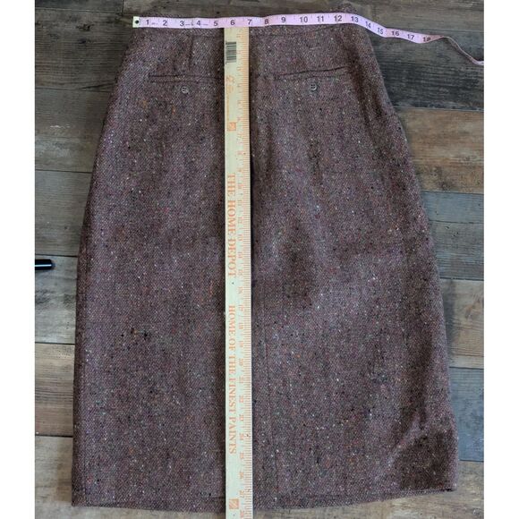 Vintage Perry Ellis Portfolio 100% Wool Tweed Pencil Skirt 12 Tan Speckled - Picture 5 of 6